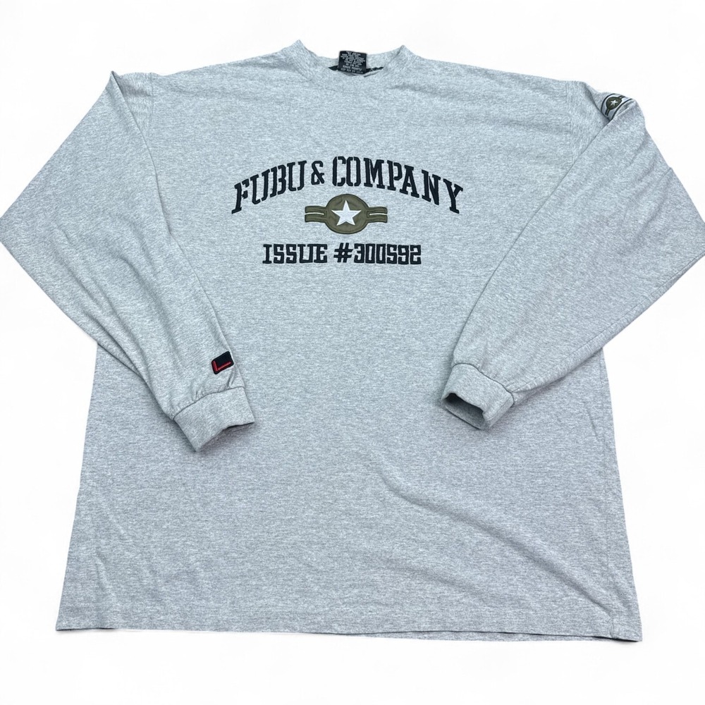 Vintage Y2K Fubu Tee Shirt Adult Size XL Gray Long Sleeve Big Logo Streetwear